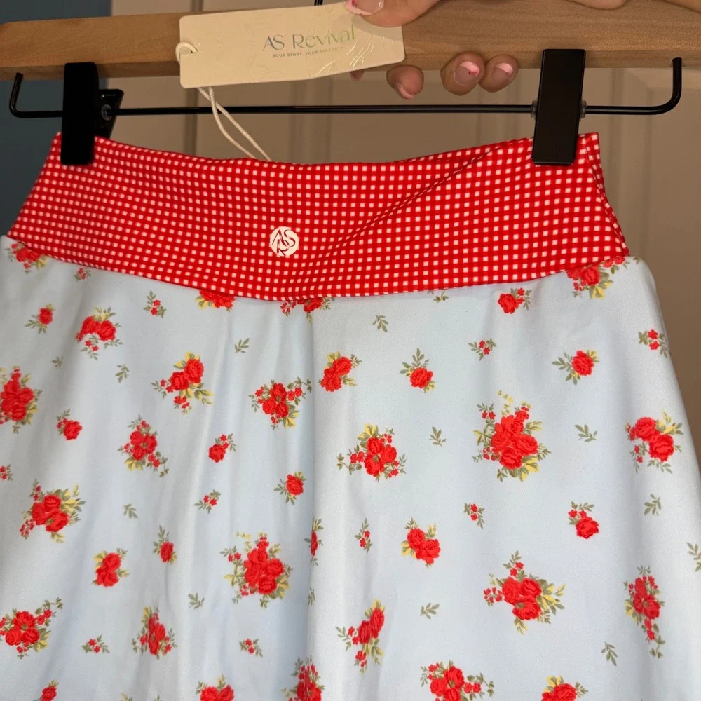 AS Revival Floral Gingham Activewear Set Skort and‎ Crop Top Size XXS